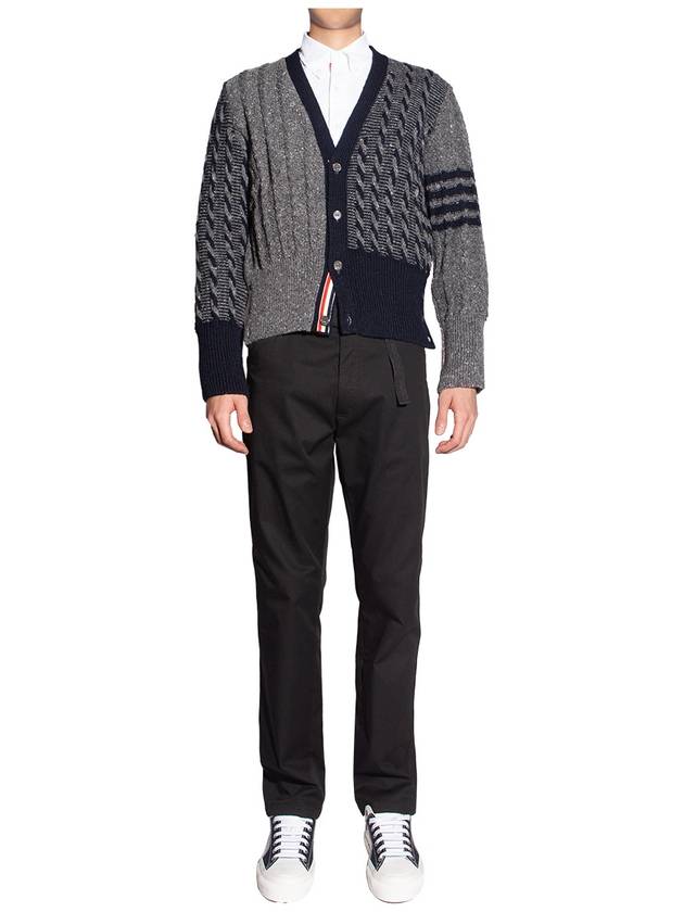 Funmix Donnyroll Cable 4 Bar V-Neck Cardigan Medium Grey - THOM BROWNE - BALAAN 5