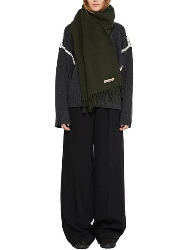 Studios Fringe Wool Muffler Wood Green Melange - ACNE STUDIOS - BALAAN 4