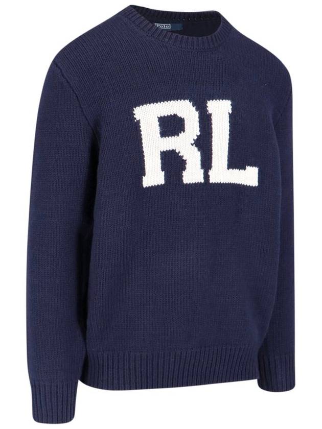 Intarsia Knit RL Logo Wool Sweater Hunter Navy - POLO RALPH LAUREN - BALAAN 4