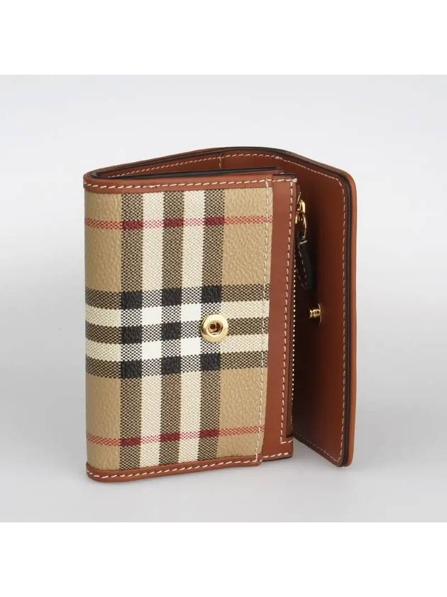 Women's Checked Leather Small Half Wallet Archive Beige - BURBERRY - BALAAN 5