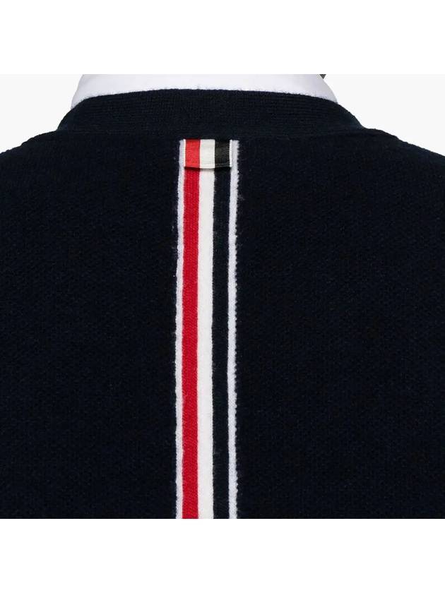 Brushed Effect Virgin Wool Cardigan Navy - THOM BROWNE - BALAAN 6