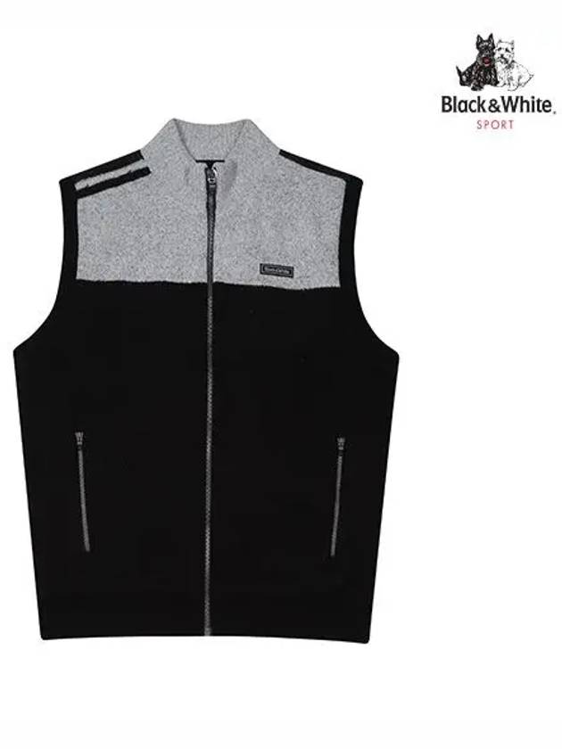 Men s color block knit windproof full zip up vest 2102GXVA BLACK - BLACK&WHITE - BALAAN 1