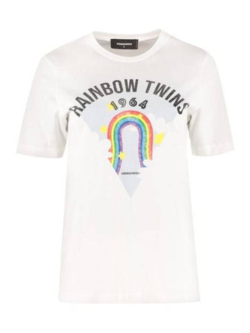 Rainbow Printing Short Sleeve T-Shirt White - DSQUARED2 - BALAAN 1