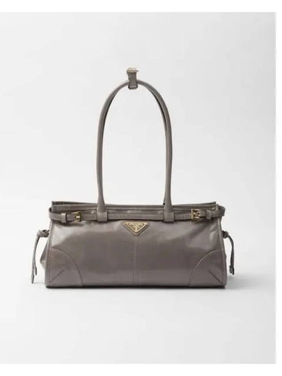 Medium Leather Tote Shoulder Bag Pewter - PRADA - BALAAN 2