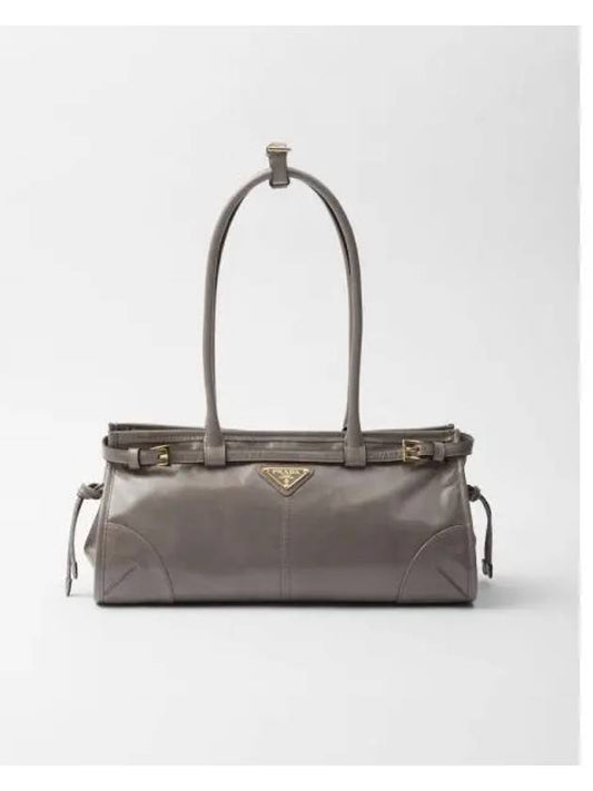 Medium Leather Tote Shoulder Bag Pewter - PRADA - BALAAN 2