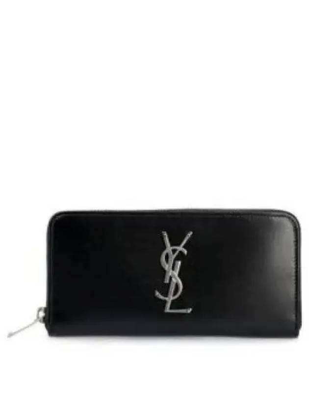 Monogram Silver Logo Zip Around Long Wallet Black - SAINT LAURENT - BALAAN 2