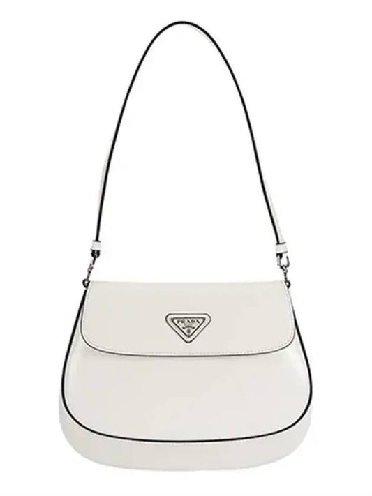 Flap Cleo Brushed Leather Shoulder Bag White N - PRADA - BALAAN 2