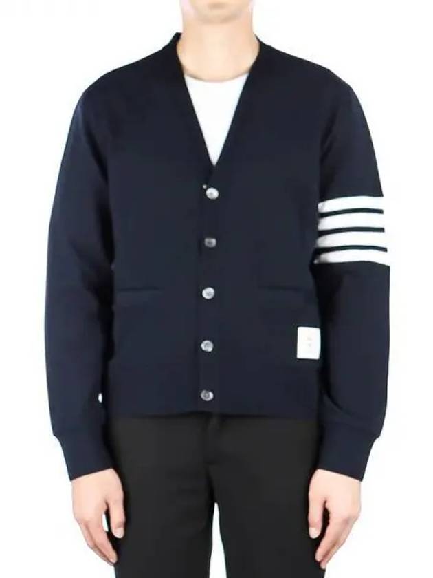 V-Neck 4 Bar Cardigan Navy - THOM BROWNE - BALAAN 2