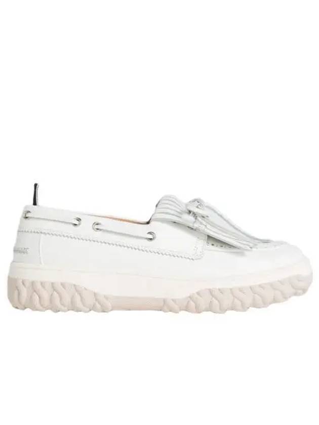 Women's Vitello Calf Kilt Boat Loafer White - THOM BROWNE - BALAAN 2