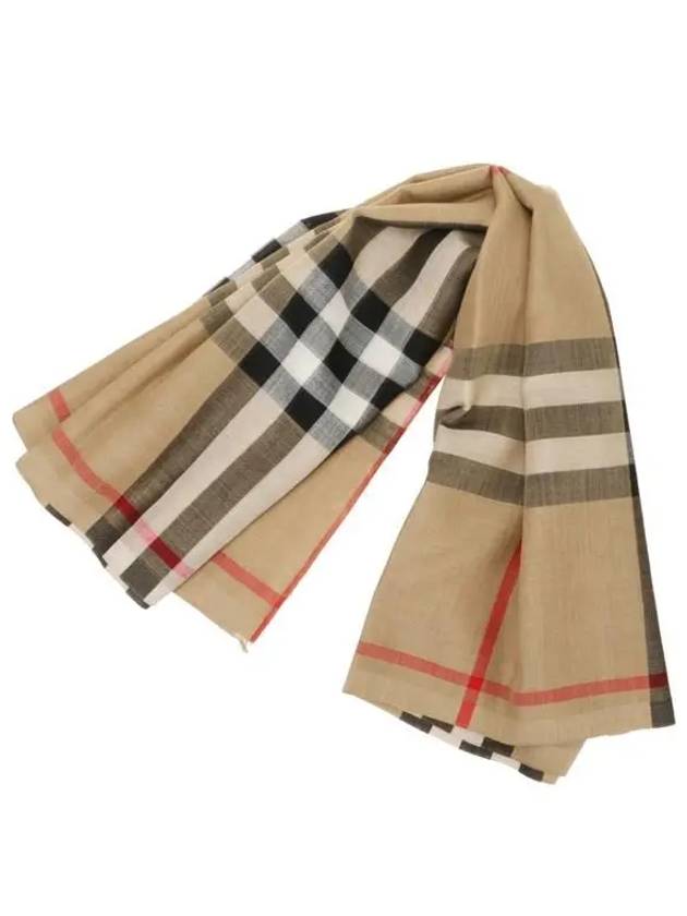 Check Wool Silk Scarf Beige - BURBERRY - BALAAN 3