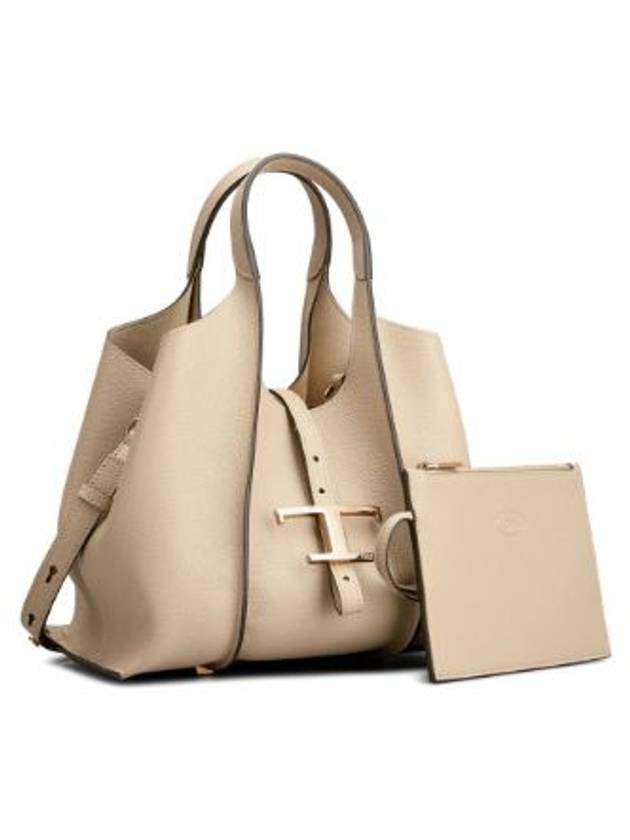 T Timeless Leather Shopping Mini Tote Bag Beige - TOD'S - BALAAN 5