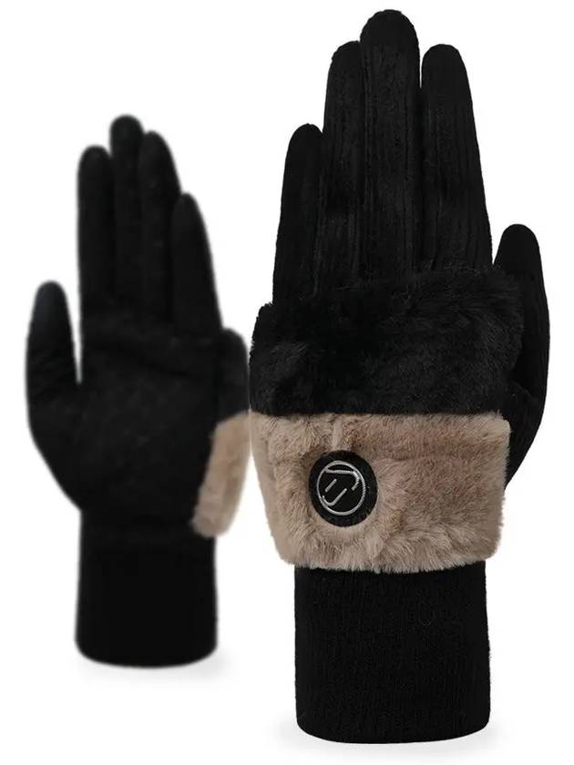 Women s two tone fur gloves IPL4WGV194 BK - IJP DESIGN - BALAAN 2