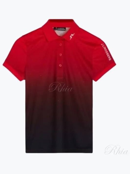 Women's Tour Tech Print Short Sleeve Polo Shirt Red - J.LINDEBERG - BALAAN 2