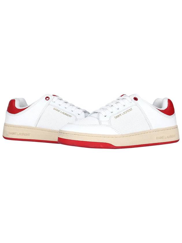 Crack Lace Up Calf Leather Low Top Sneakers White Red - SAINT LAURENT - BALAAN 3