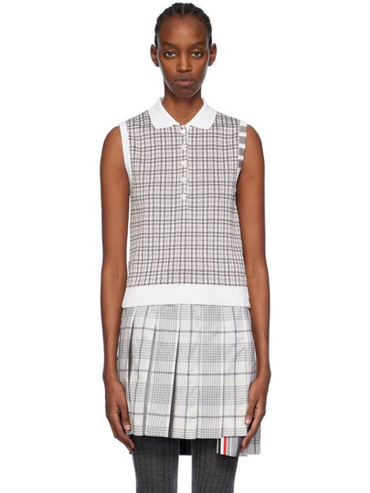 Check Silk Cotton 4 Bar Sleeveless Polo Shirt Grey - THOM BROWNE - BALAAN 2