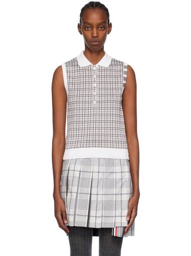 Check Silk Cotton 4 Bar Sleeveless Polo Shirt Grey - THOM BROWNE - BALAAN 1