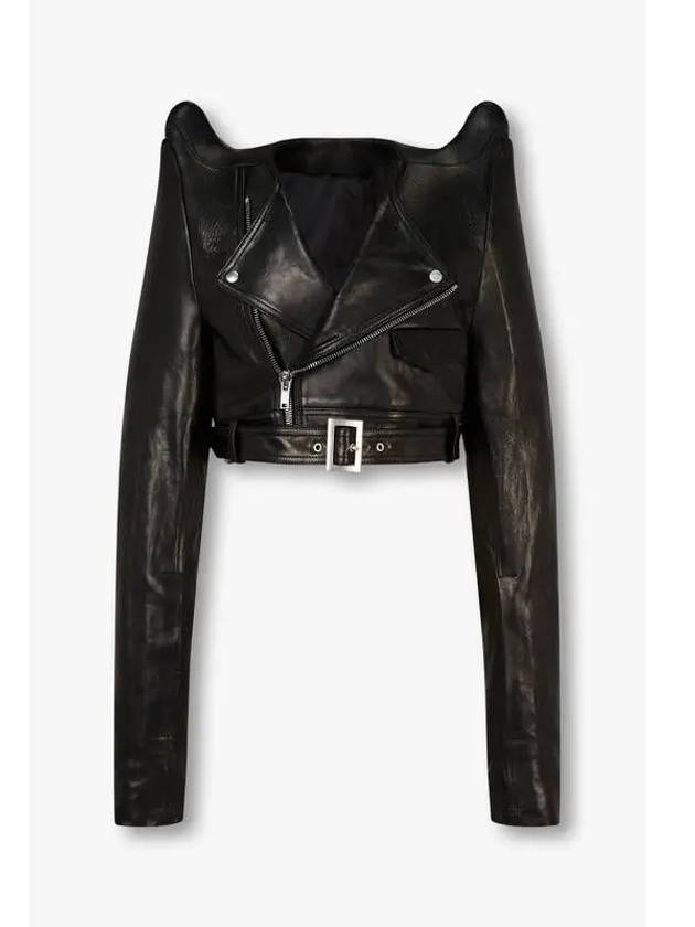 WOMEN Pointed Crop Leather Jacket Black - RICK OWENS - BALAAN 1