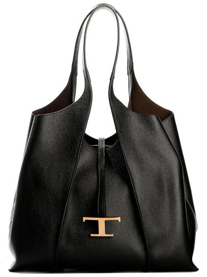 T Timeless Leather Medium Shopping Tote Bag Black - TOD'S - BALAAN 2