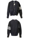 Stitched Classic V-Neck Cashmere Cardigan Navy - THOM BROWNE - BALAAN 5