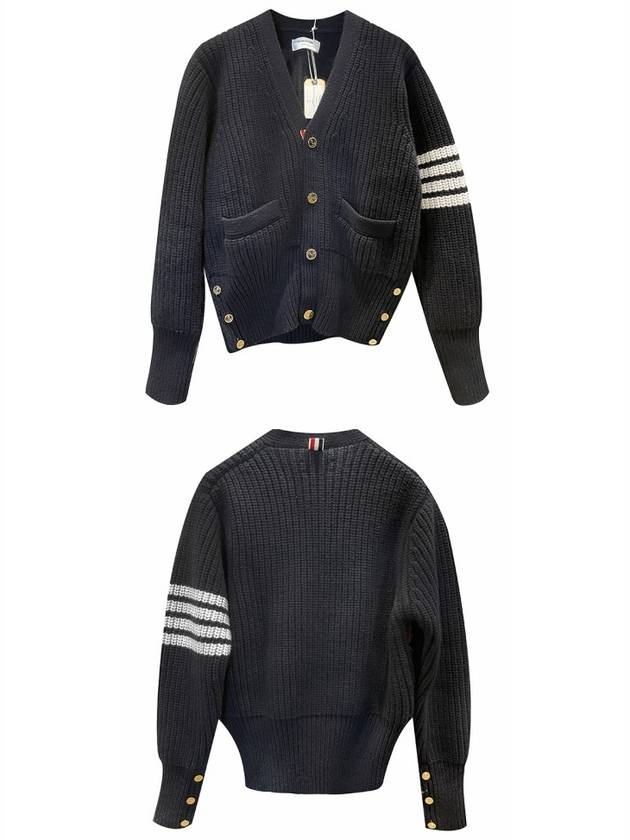 Stitched Classic V-Neck Cashmere Cardigan Navy - THOM BROWNE - BALAAN 5