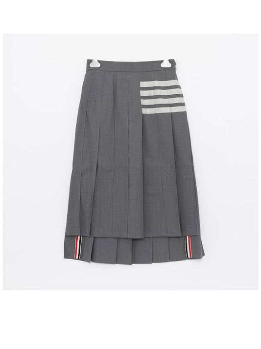 4 Bar Logo Plain Weave Wool Pleated Skirt Grey - THOM BROWNE - BALAAN 2