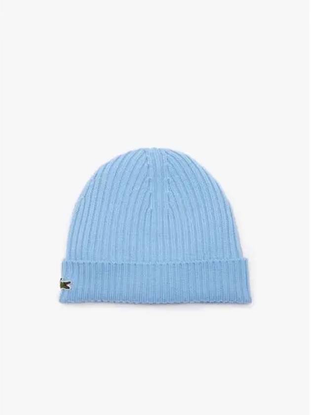 Ribbed Wool Beanie Blue - LACOSTE - BALAAN 2