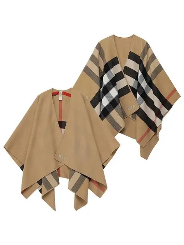 Reversible Check Merino Wool Poncho Camel Brown - BURBERRY - BALAAN 3
