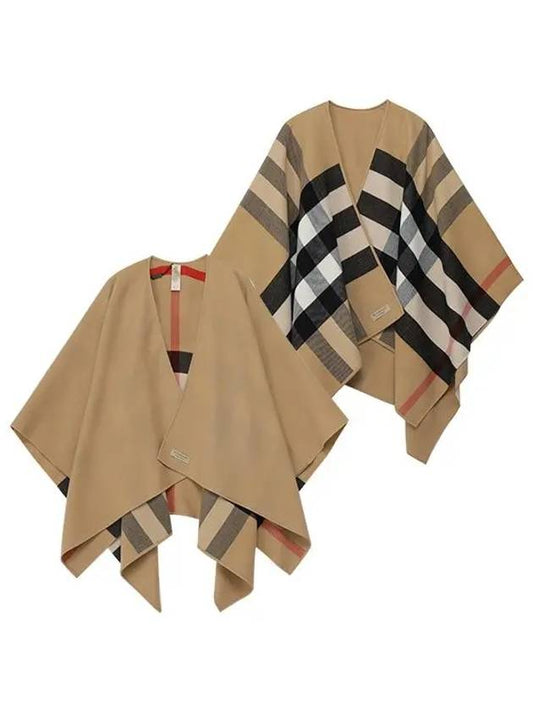 Reversible Check Merino Wool Poncho Camel Brown - BURBERRY - BALAAN 2