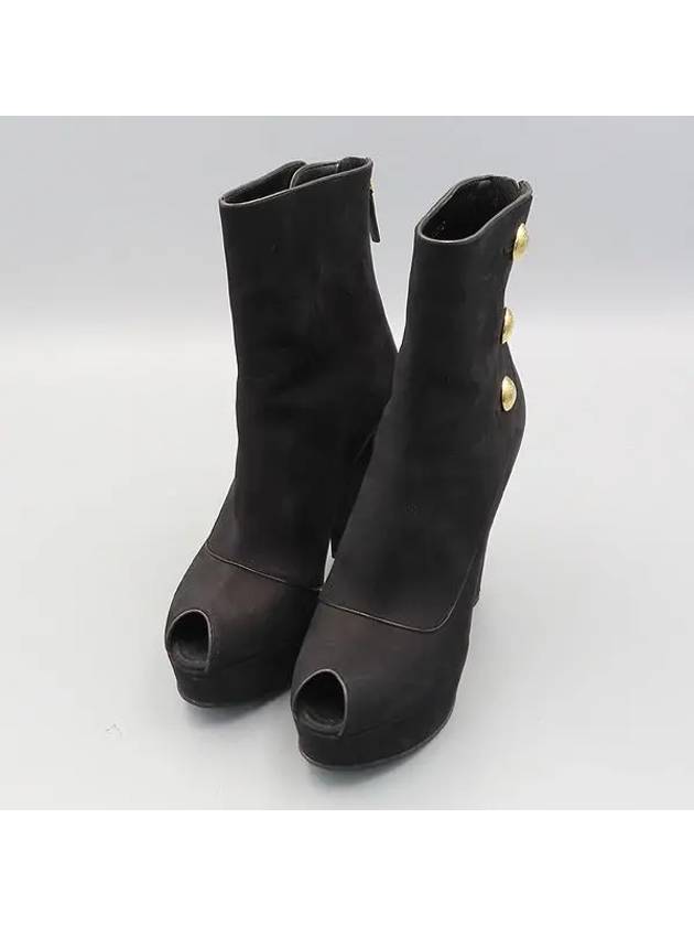 Black suede gold logo button decoration open toe wedge heel zip up boots 38 - LOUIS VUITTON - BALAAN 5