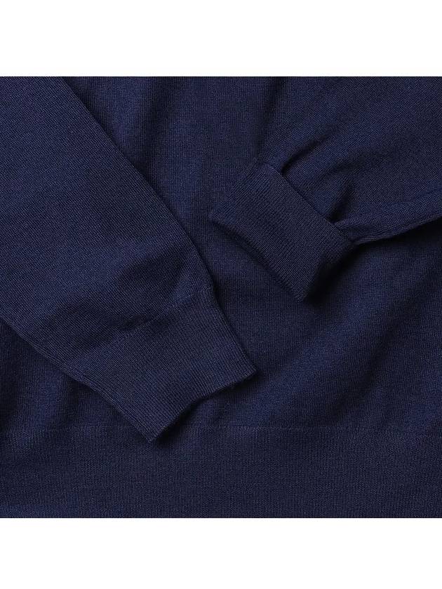 Men's Button Collar Wool Polo Knit Top Navy - PRADA - BALAAN 4