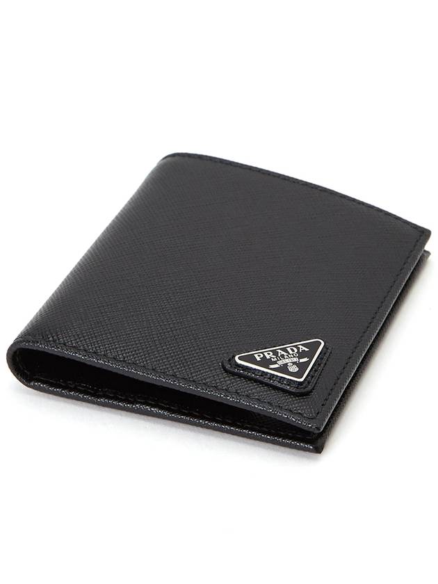 Triangular Logo Saffiano Half Wallet Black - PRADA - BALAAN 4