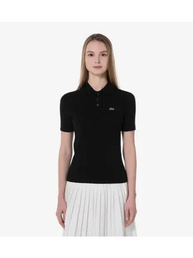 Women s Cable Short Sleeve Polo Sweater Black - LACOSTE - BALAAN 1