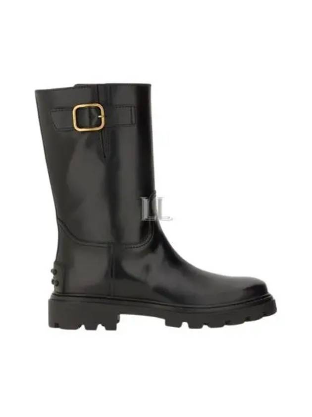 Women's Buckle Detail Leather Middle Boots Black - TOD'S - BALAAN 2