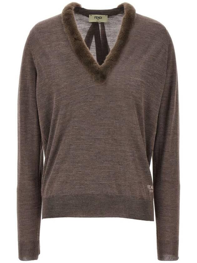 Fendi Wool And Silk V-Neck Jumper Clothing - FENDI - BALAAN 1