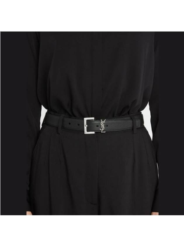 Square Buckle Monogram Leather Belt Black - SAINT LAURENT - BALAAN 7