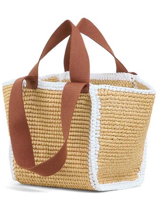 Embroidered Logo Woven Tote Bag Beige - MARNI - BALAAN 6