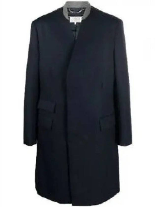 Stitched Collarless Wool Single Coat Navy - MAISON MARGIELA - BALAAN 2