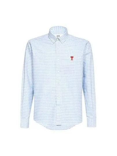 Small Heart Logo Gingham Button Long Sleeves Shirt Red - AMI - BALAAN 2