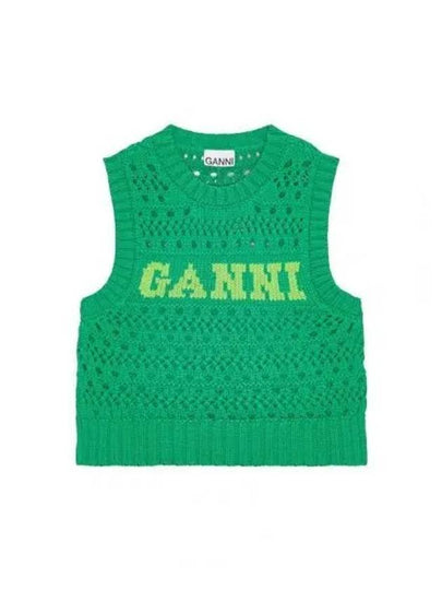 Logo Intarsia Knit Vest Green - GANNI - BALAAN 2