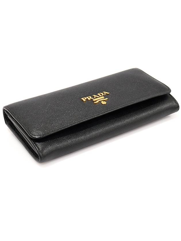 1MH132 Black Saffiano Gold Metal Lettering Logo Long Wallet - PRADA - BALAAN 3