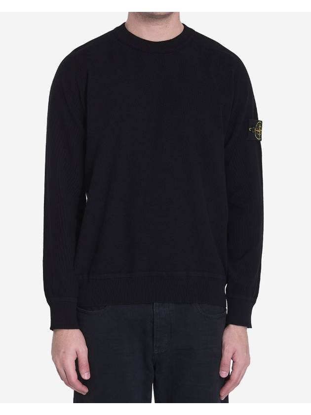 Logo Patch Crew Neck Knit Top Black - STONE ISLAND - BALAAN 3