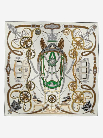 Stately Wheel Scarf 90 Blanc Vert Etoupe - HERMES - BALAAN 1