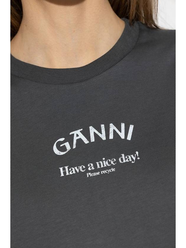 Ganni T-shirt With Logo, Women's, Grey - GANNI - BALAAN 5