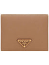 Gold Triangle Logo Saffiano Half Wallet Caramel - PRADA - BALAAN 2