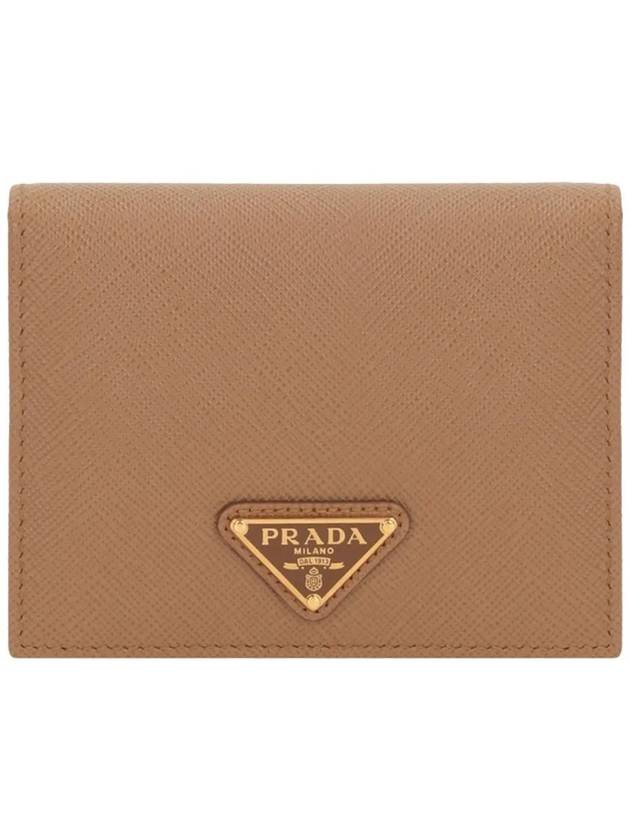 Gold Triangle Logo Saffiano Half Wallet Caramel - PRADA - BALAAN 2