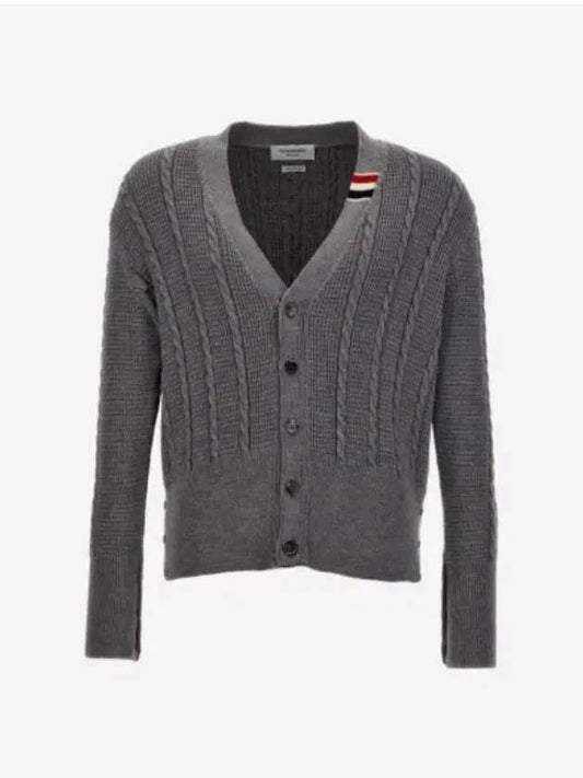 Cable Knitwear Virgin Wool Cardigan Grey - THOM BROWNE - BALAAN 2