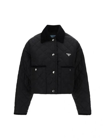 Re-Nylon Cropped Jacket Black - PRADA - BALAAN 1