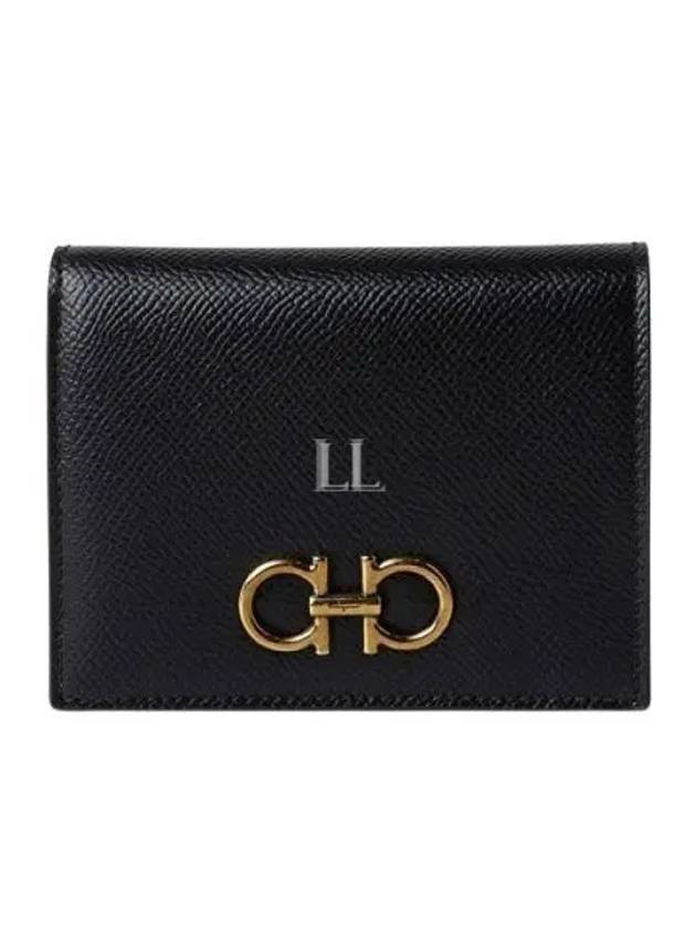 Gancini Compact Half Wallet Black - SALVATORE FERRAGAMO - BALAAN 2