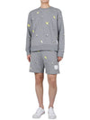 Embroidered Crew Neck Cotton Sweatshirt Grey - THOM BROWNE - BALAAN 6