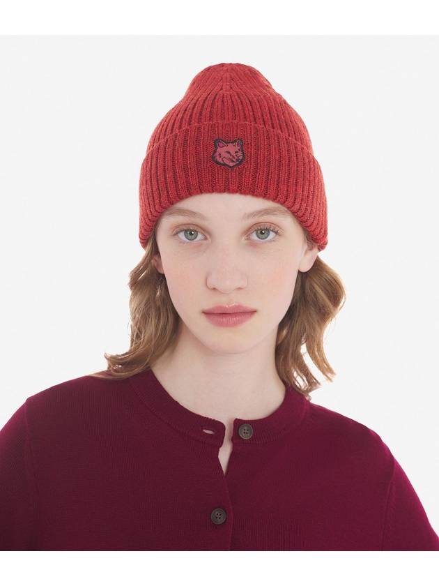 Bold Fox Head Patch Ribbed Beanie Red - MAISON KITSUNE - BALAAN 5